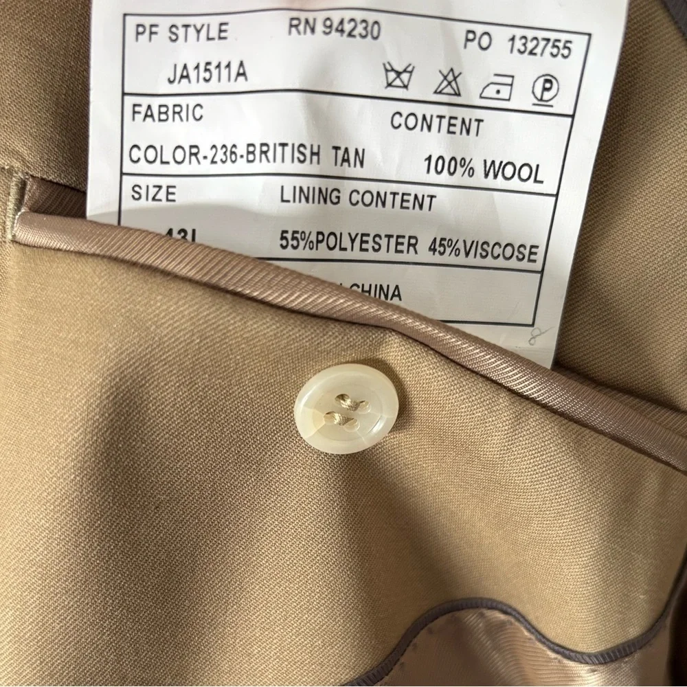 Paul Fredrick 43L British Tan Solid 2-Button‎ Sport Coat Wool Blazer Jacket. NWT